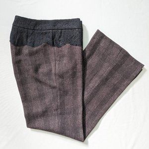 Anthroplogie Brown Plaid Black Lace Flare Pants